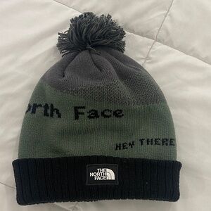 The North Face Olive and Charcoal Pom-Pom Beanie